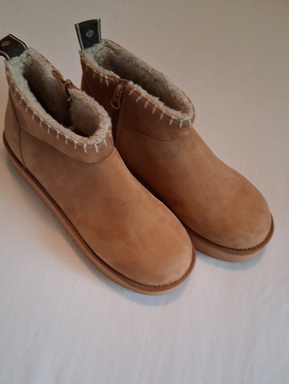 Suede Muk Luks In Sz. 11 With Zip Up Closure And Fuzzy(faux)  Interior Lining